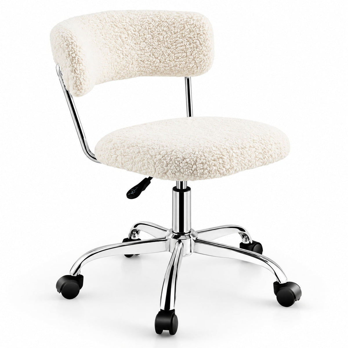 Airfind Computer Desk Chair Adjustable Sherpa Office Chair Swivel Vanity Chair, 330 lbs Capacity, Sherpa plywood sponge steel Frame, White