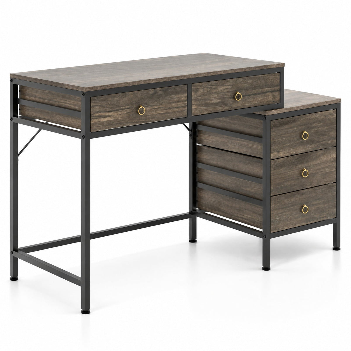 Airfind Computer Desk with 5 Drawers Home Office Desk with Side File Cabinet, 380 lbs Capacity, Engineered Wood Metal MDF Frame, Grey