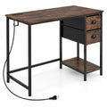 Airfind Computer Desk with Charging Station and 2 Fabric Drawers for Small Spaces, 110 lbs Capacity, Engineered Wood MDF Metal Fabric Frame, Brown