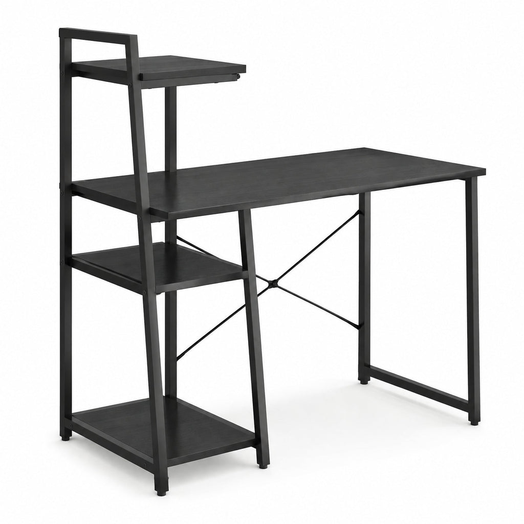 Airfind Computer Desk with Shelves and 3-Tier Storage Bookshelf, Metal Engineered Wood Frame, 39.5 x 20 x 47.5 Footprint, Black