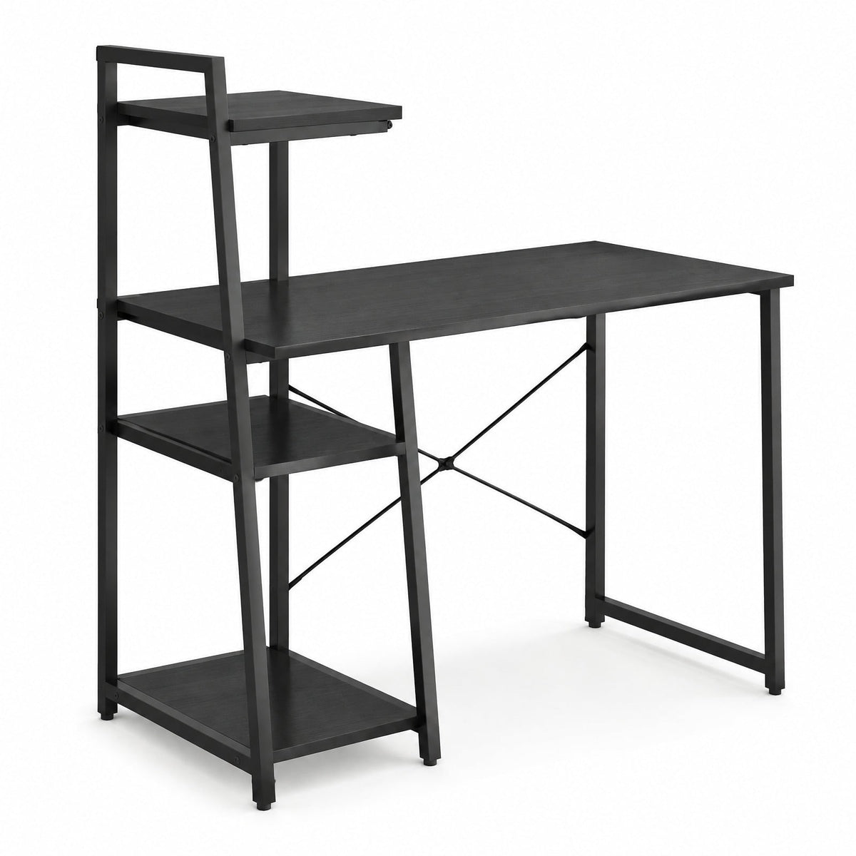 Airfind Computer Desk with Shelves and 3-Tier Storage Bookshelf, Metal Engineered Wood Frame, 39.5 x 20 x 47.5 Footprint, Black