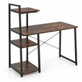 Airfind Computer Desk with Shelves and 3-Tier Storage Bookshelf, Metal Engineered Wood Frame, 39.5 x 20 x 47.5 Footprint, Brown