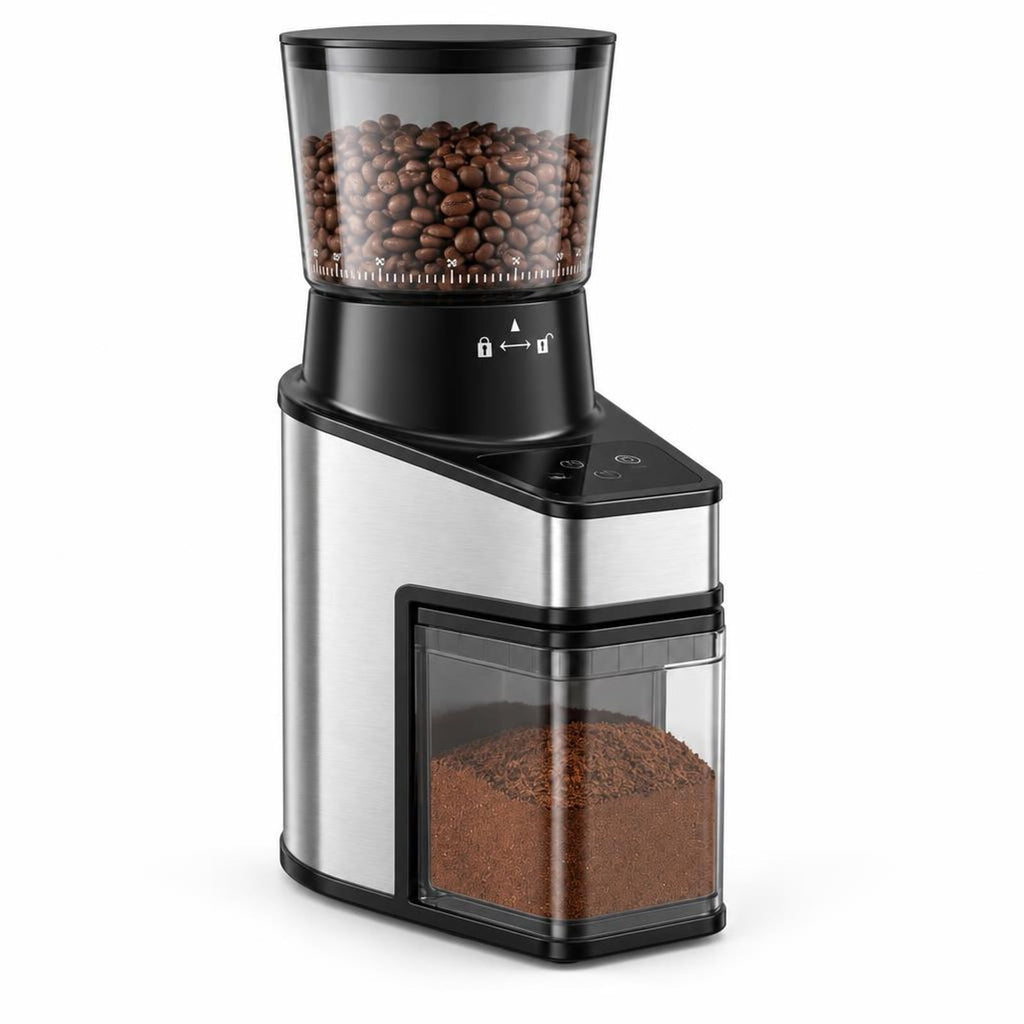 Airfind Conical Burr Coffee Grinder with 60 Precise Grinding Settings and Digital Display, Stainless Steel Aluminum Copper AS ABS Frame, Silver