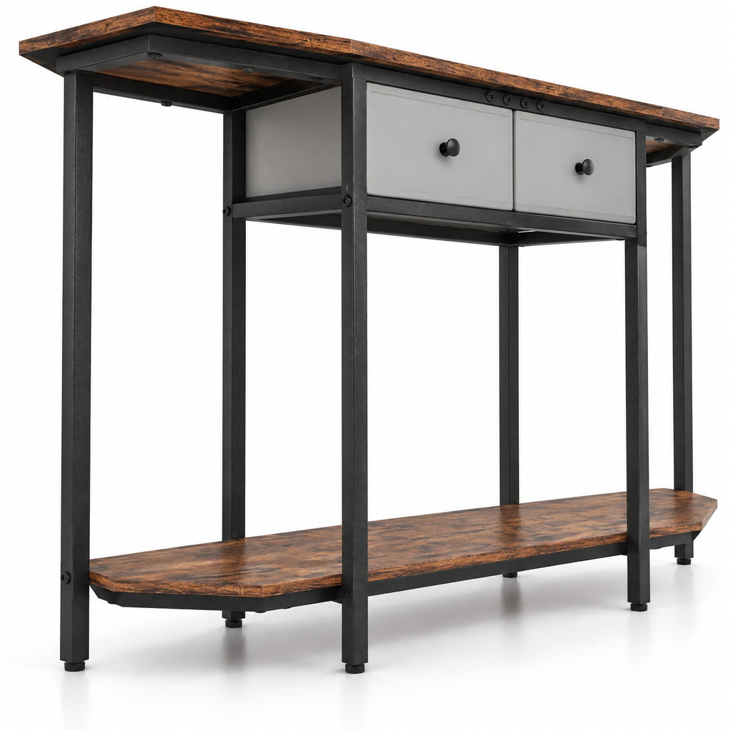 Airfind Console Table with 2 Drawers and Open Storage Shelf, 110 lbs Capacity, Engineered Wood Metal Non-Woven Fabric Frame, Brown