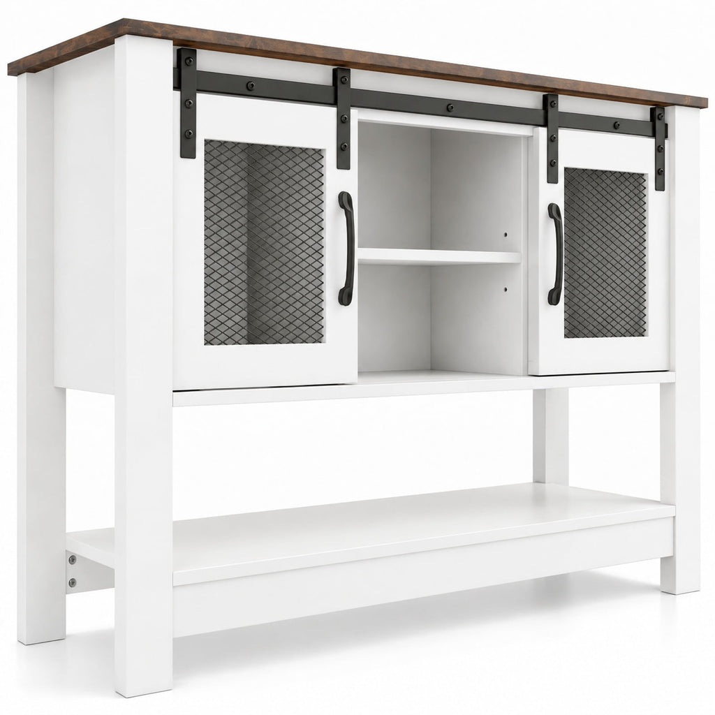 Airfind Console Table with Sliding Barn Doors and Storage Cabinets, 150 lbs Capacity, Engineered Wood Metal Frame, 40 x 12.5 x 32 Footprint, Gray