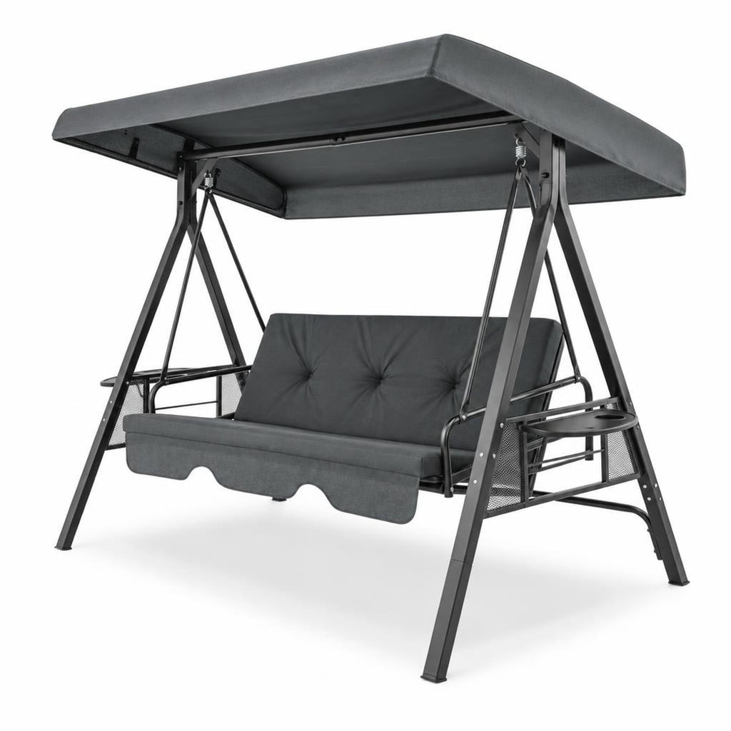 Airfind Convertible 3-Seat Patio Porch Swing Chair to Flat Bed with Adjustable Canopy, 1000 lbs Capacity, 80 x 51 x 67 Footprint, Gray