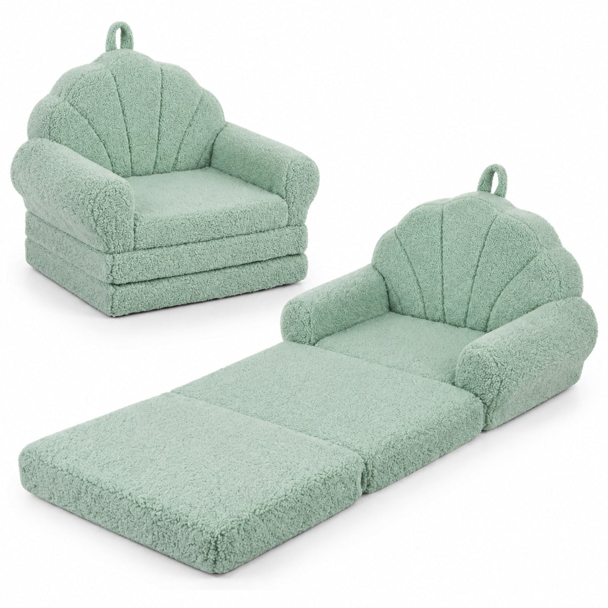 Airfind Convertible Kids Sofa 2, in, 1 Fold out Toddler Couch Chair, Green, Can be used as a sofa chair or a flat lounge bed, No assembly needed
