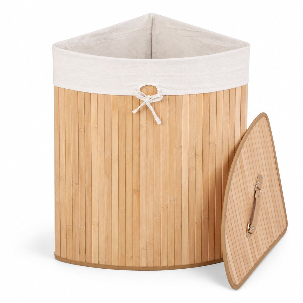 Airfind Corner Bamboo Hamper Laundry Basket, Bamboo and polyester cotton Frame, Natural, Easy to carry with a handle on each side