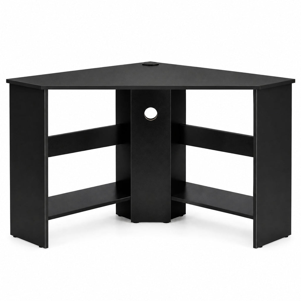 Airfind Corner Computer Desk Triangle Writing Workstation with Storage Shelf, 200 lbs Capacity, E0 engineered wood Frame, Black