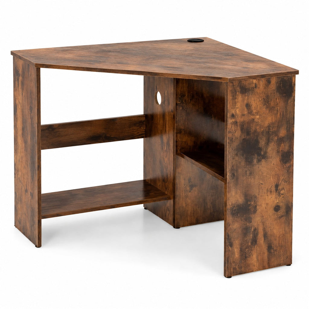 Airfind Corner Computer Desk Triangle Writing Workstation with Storage Shelf, 200 lbs Capacity, E0 engineered wood Frame, Brown