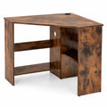 Airfind Corner Computer Desk Triangle Writing Workstation with Storage Shelf, 200 lbs Capacity, E0 engineered wood Frame, Brown