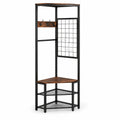 Airfind Corner Hall Tree Freestanding Coat Rack with Storage Shelves Removable Hooks, 220 lbs Capacity, Engineered Wood Metal Frame, Brown