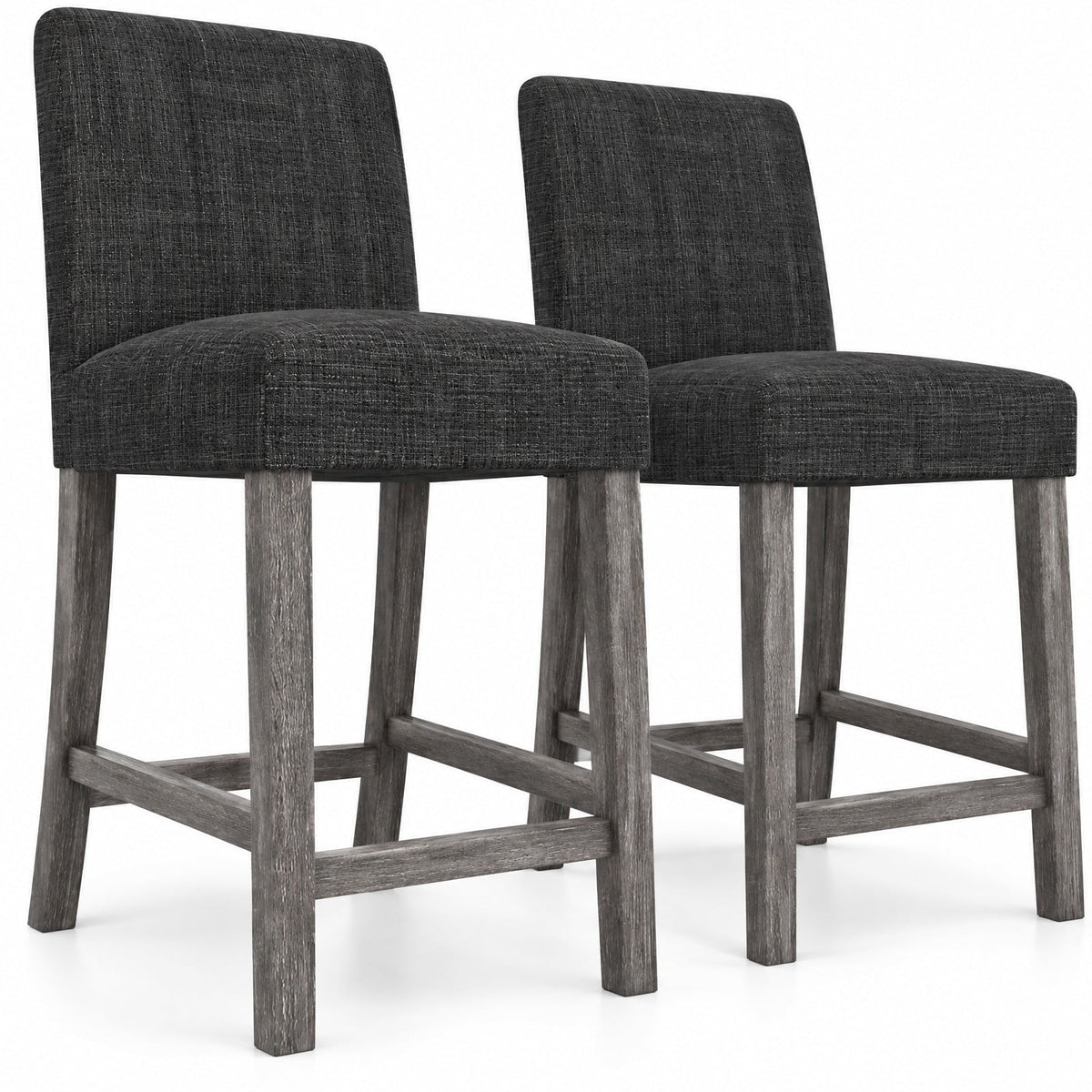 Airfind Counter Height Bar Stools Set of 2 with Back and Footrest, Rubber Wood MDF Linen Fabric Sponge Frame, Gray