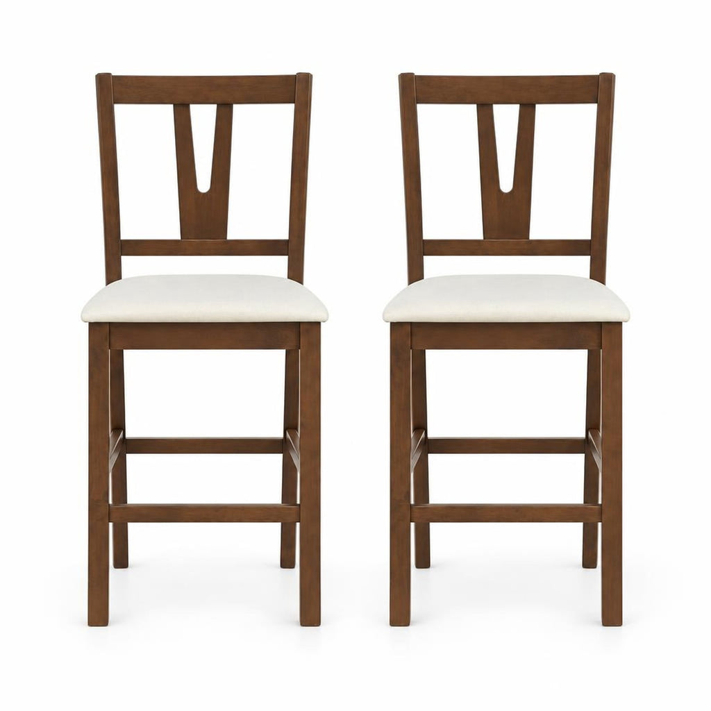 Airfind Counter Height Bar Stools with Contoured V-back-set of 2, Stool 330 lbs Capacity, Rubber Wood Faux Linen Fabric Sponge Frame, Unspecified
