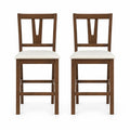 Airfind Counter Height Bar Stools with Contoured V-back-set of 2, Stool 330 lbs Capacity, Rubber Wood Faux Linen Fabric Sponge Frame, Unspecified