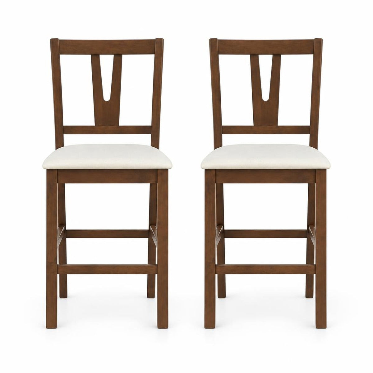 Airfind Counter Height Bar Stools with Contoured V-back-set of 2, Stool 330 lbs Capacity, Rubber Wood Faux Linen Fabric Sponge Frame, Unspecified