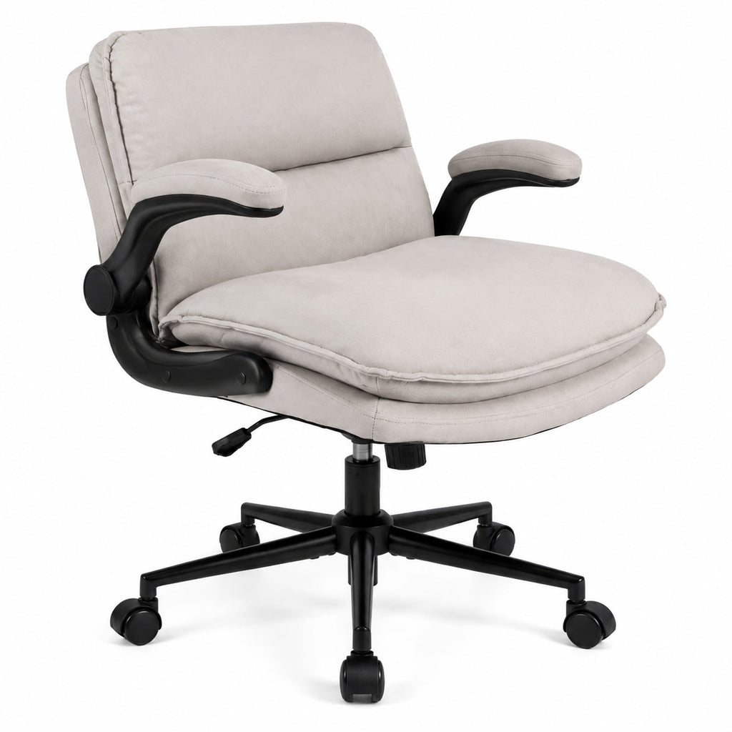 Airfind Criss Cross Chair on Wheels with Flip-up Arms Adjustable Height, 330 lbs Capacity, Faux Leather Metal Sponge PU Nylon Frame, Beige