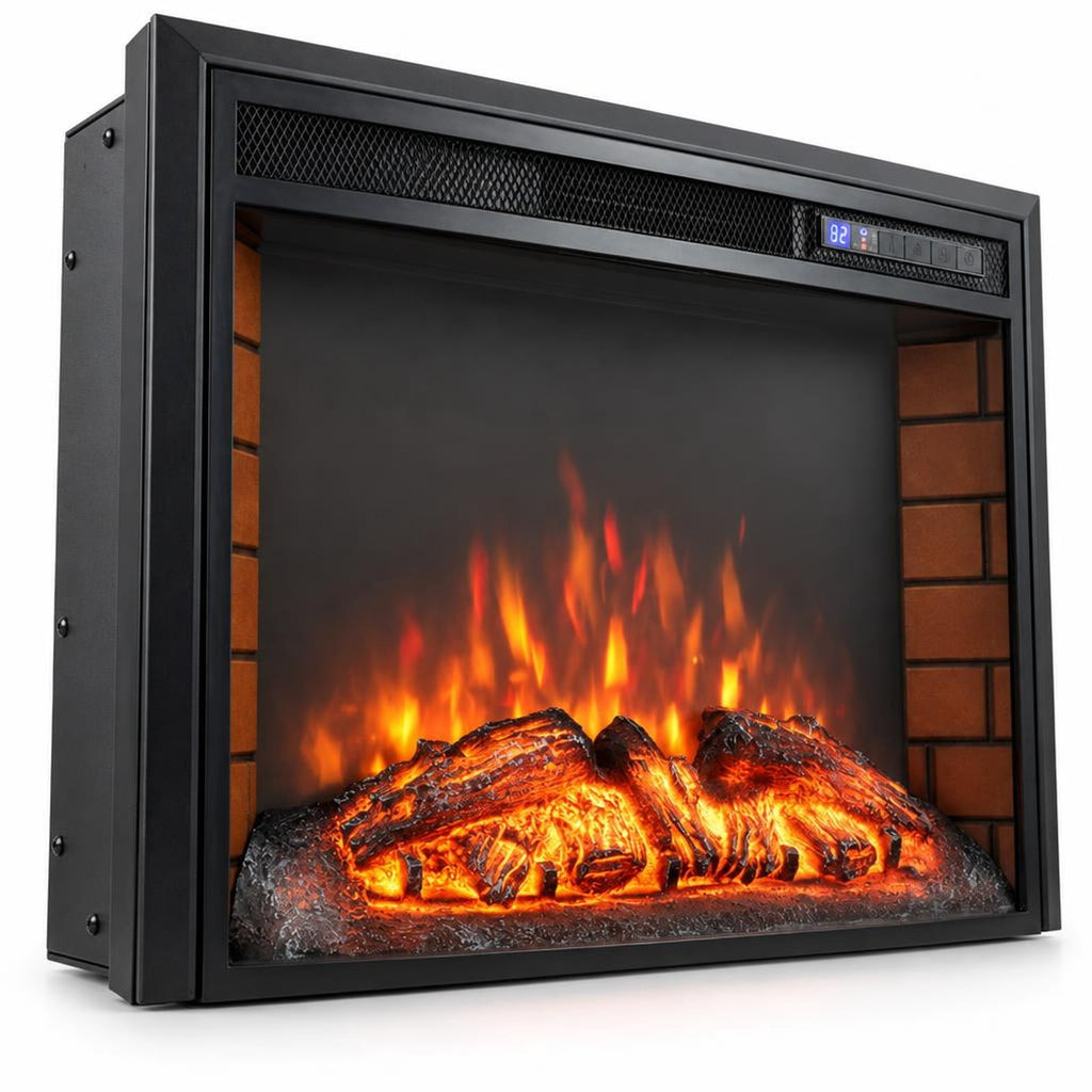 Airfind Curved Recessed Electric Fireplace Insert with Remote Control and Overheat Protection-26 Inch, Metal Tempered Glass Frame, Black