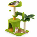 Airfind Cute Palm Cat Tree, for Indoor Cats with Artificial Leaves, Engineered Wood EVA Sisal Teddy Fleece Frame, 19 Inch x 13 Inch x 31 Inch Perch, Green