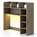 Airfind Desktop Bookshelf with LED Lights 35.5 inch Desk Hutch Storage Organizer, of Top Shelf 100 lbs Capacity, Engineered Wood Frame, Oak
