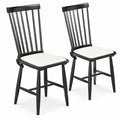 Airfind Dining Chairs Set of 2 Farmhouse Solid Rubber Wood Windsor Chairs with Removable Seat Cushions, 420 lbs Capacity, Black