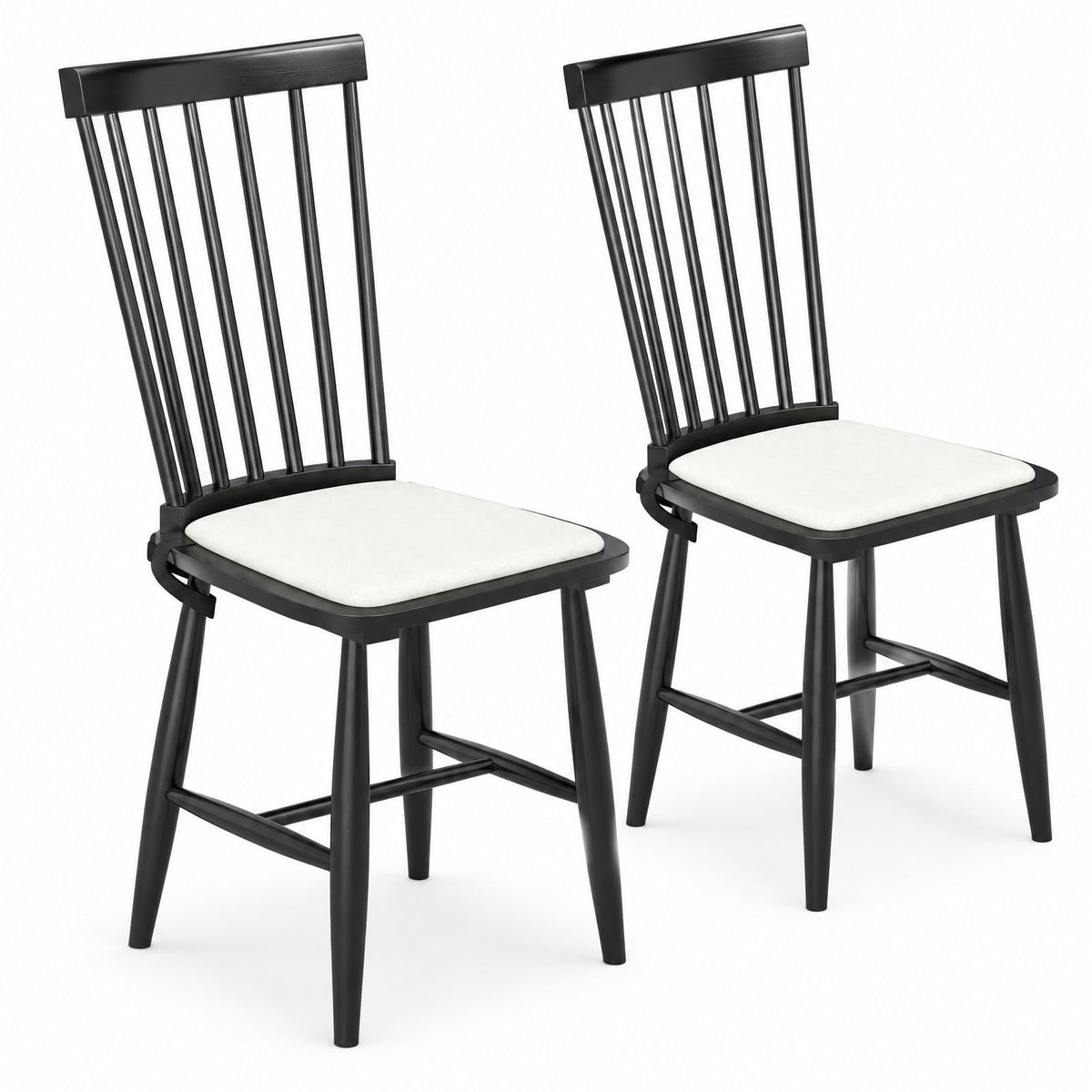 Airfind Dining Chairs Set of 2 Farmhouse Solid Rubber Wood Windsor Chairs with Removable Seat Cushions, 420 lbs Capacity, Black