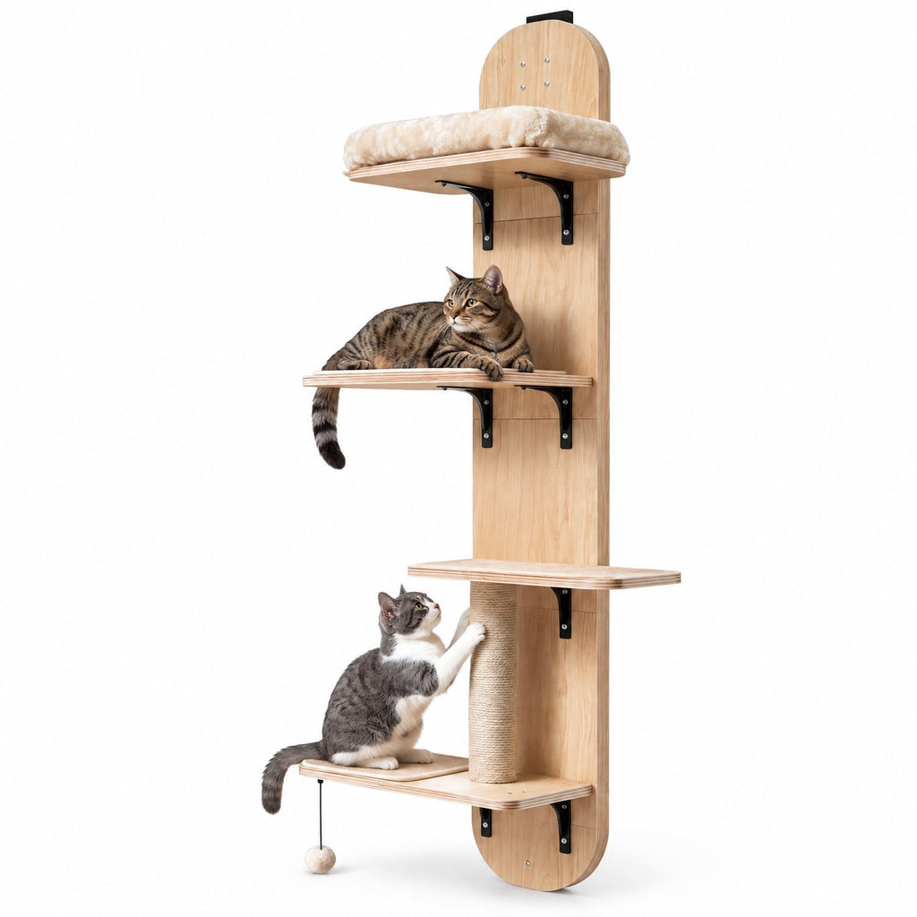 Airfind Door Hanging Cat Climber 4-level Height Adjustable with Plush Bed, 11 lbs Capacity, Solid Plywood Jute Rope Plush Fabric Frame, Beige