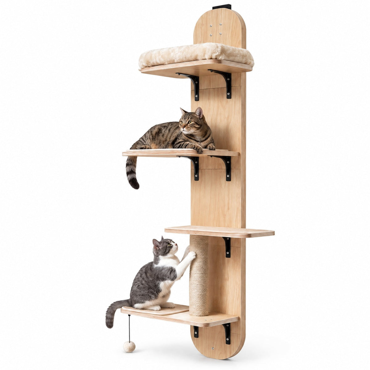 Airfind Door Hanging Cat Climber 4-level Height Adjustable with Plush Bed, 11 lbs Capacity, Solid Plywood Jute Rope Plush Fabric Frame, Beige