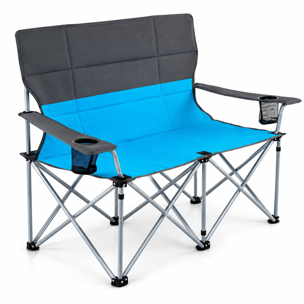 Airfind Double Camping Chair with Carry Bag Cup Holders, 660 lbs Capacity, Metal Oxford Fabric Sponge, 40 Inch x 20.5 Inch x 36.5 Inch , Blue