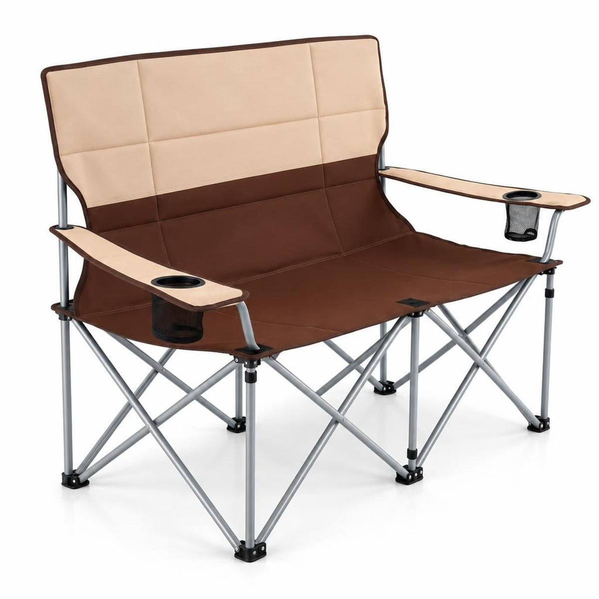Airfind Double Camping Chair with Carry Bag Cup Holders, 660 lbs Capacity, Metal Oxford Fabric Sponge, 40 Inch x 20.5 Inch x 36.5 Inch , Brown