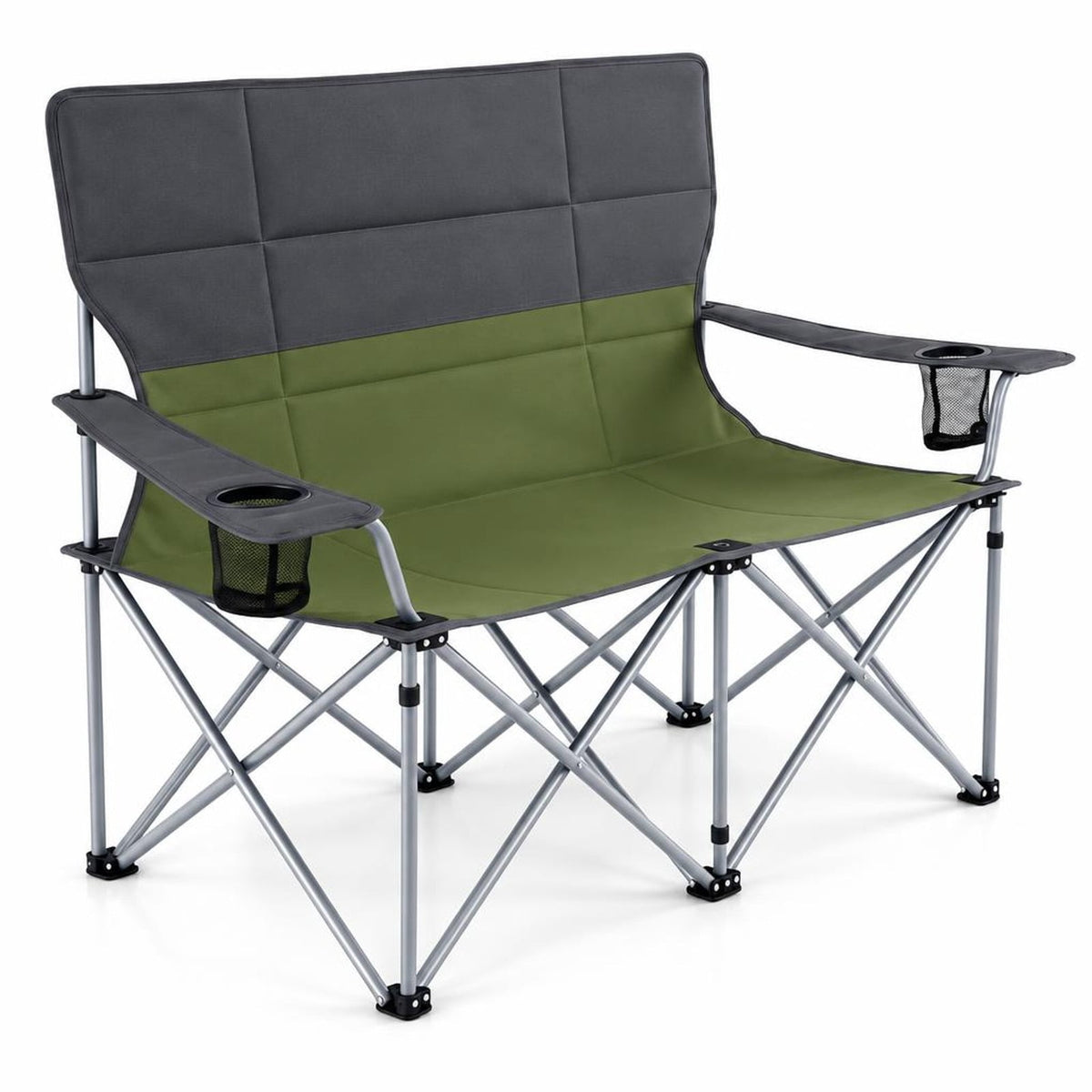 Airfind Double Camping Chair with Carry Bag Cup Holders, 660 lbs Capacity, Metal Oxford Fabric Sponge, 40 Inch x 20.5 Inch x 36.5 Inch , Green