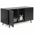 Airfind Double Cat Litter Box Enclosure for 2 Cats with Scratching Pad and Double Rooms, Engineered Wood Frame, Black
