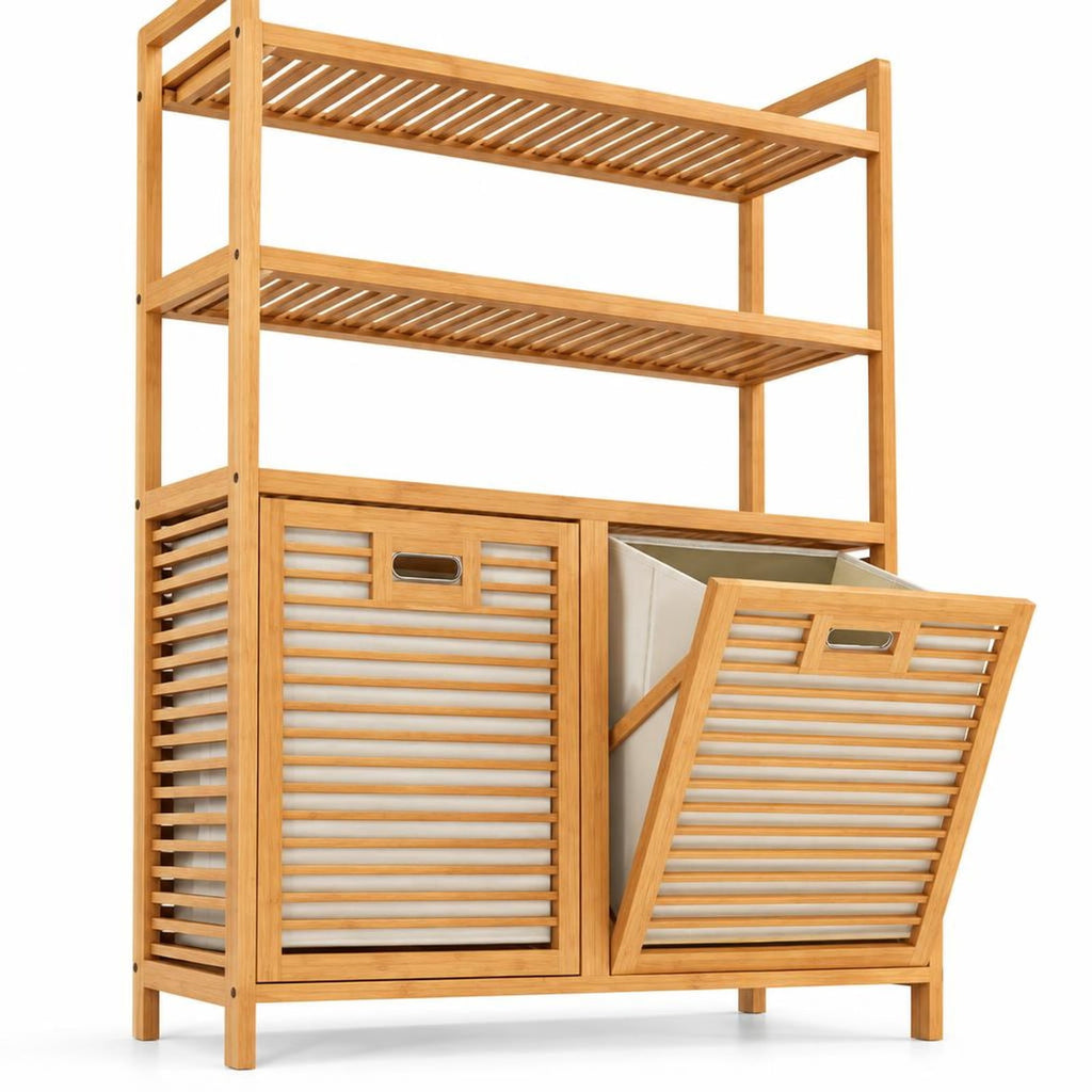 Airfind Double Tilt Out Laundry Hamper with 3 Shelves and 2 Removable Baskets for Dirty Clothes, 220 lbs Capacity, 32in x 12in x 44in Laundry Footprint