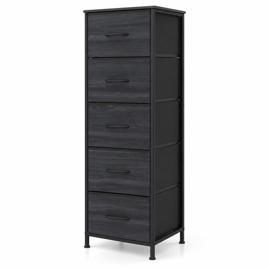 Airfind Dresser Nightstand with 5 Roomy Fabric Drawers for Bedroom, 130 lbs Capacity, Metal Engineered Wood Non-Woven Fabric Frame, Black