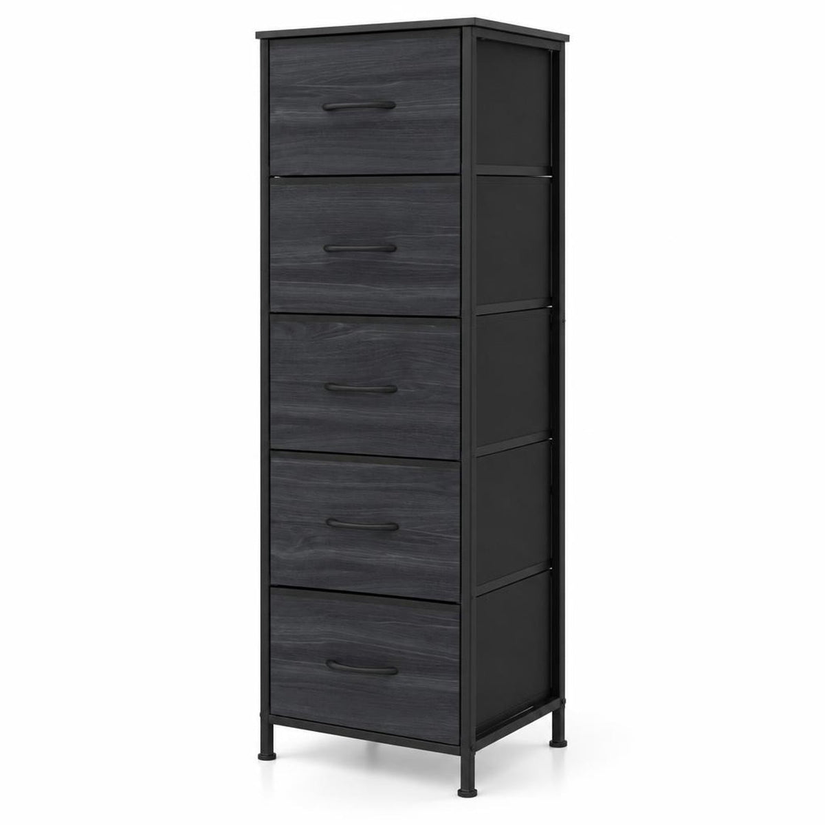 Airfind Dresser Nightstand with 5 Roomy Fabric Drawers for Bedroom, 130 lbs Capacity, Metal Engineered Wood Non-Woven Fabric Frame, Black