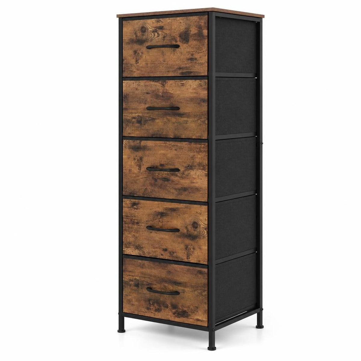 Airfind Dresser Nightstand with 5 Roomy Fabric Drawers for Bedroom, 130 lbs Capacity, Metal Engineered Wood Non-Woven Fabric Frame, Brown