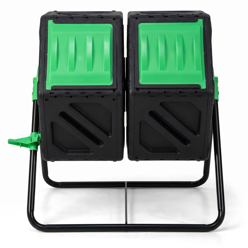 Airfind Dual Chamber Garden Compost Tumbler with Sliding Doors-Black Green, Black, Dimensions 25.5 x 23.5 x 29Size of 2