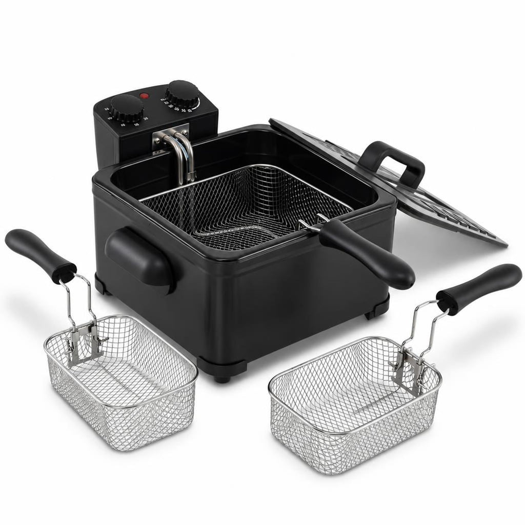 Airfind Electric Deep Fryer 5.3QT/21-Cup Stainless Steel 1700W featuring Triple Basket, Stainless Steel Iron Frame, 12 Inch x 11 Inch x 8.5 Inch Footprint, Black