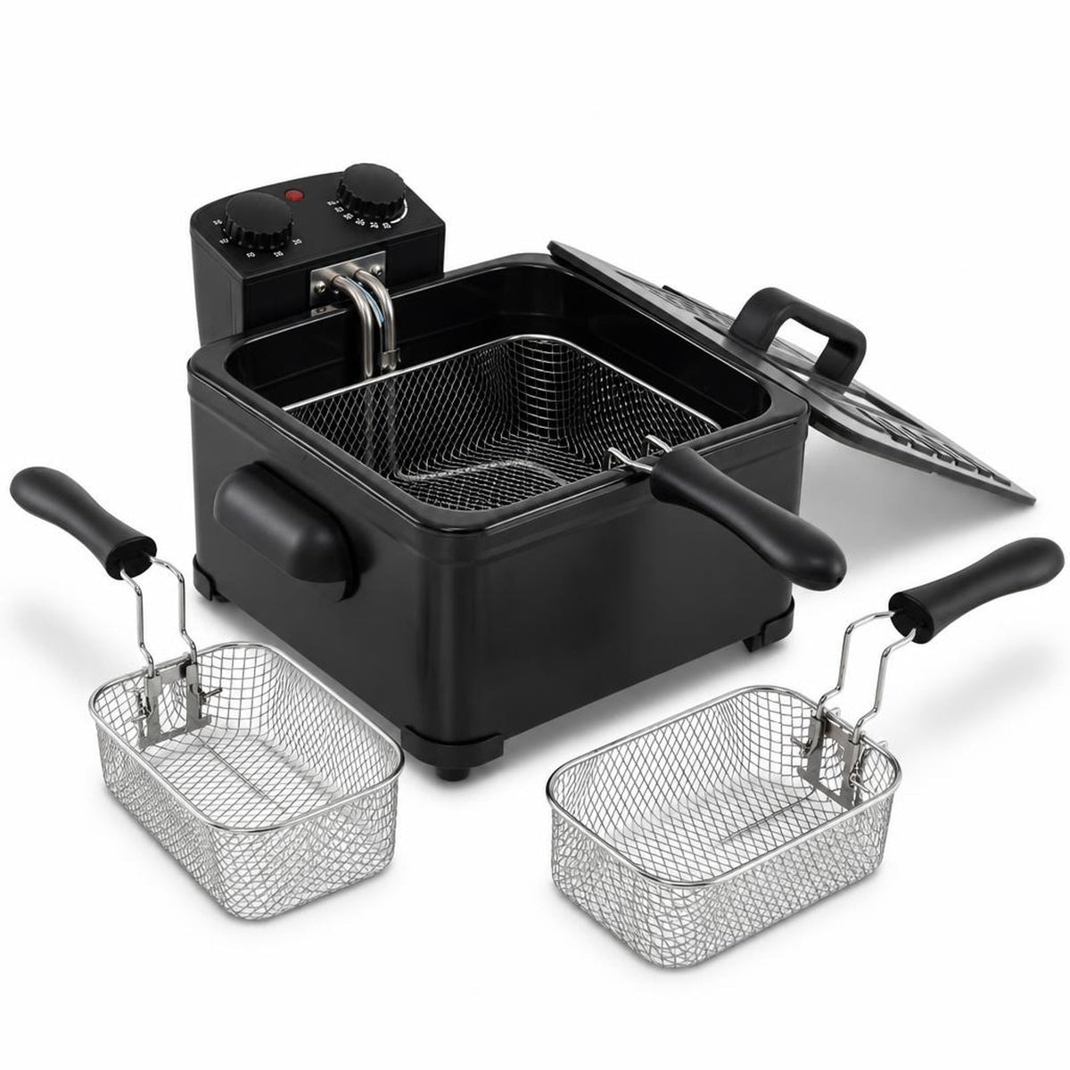 Airfind Electric Deep Fryer 5.3QT/21-Cup Stainless Steel 1700W featuring Triple Basket, Stainless Steel Iron Frame, 12 Inch x 11 Inch x 8.5 Inch Footprint, Black