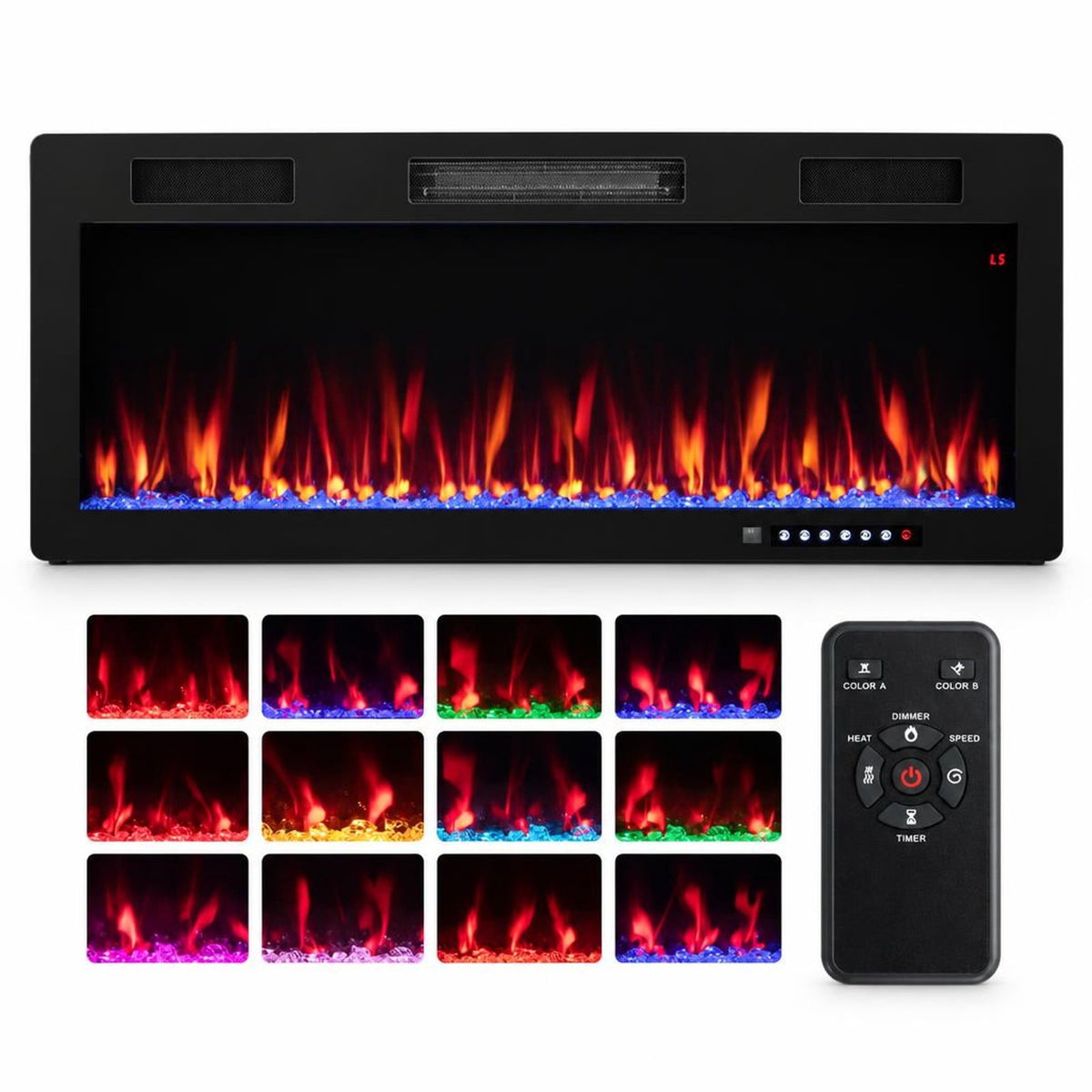 Airfind Electric Fireplace 40/50/60 Inches Recessed and Wall Mounted for 2ft x 6ft Stud-40 Inches, CRS Tempered Glass Frame, Black