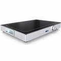 Airfind Electric Warming Tray with Adjustable Temperature and Built, Tempered Glass Stainless Steel Galvanized Steel Frame, Black and Silver
