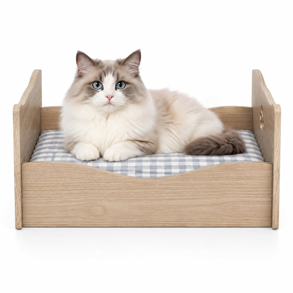 Airfind Elevated Pet Bed Frame with Rails and Cute Headboards, 44 lbs Capacity, MDF Particle Board Frame, 21 x 18 x 20 Suitable Footprint, Walnut