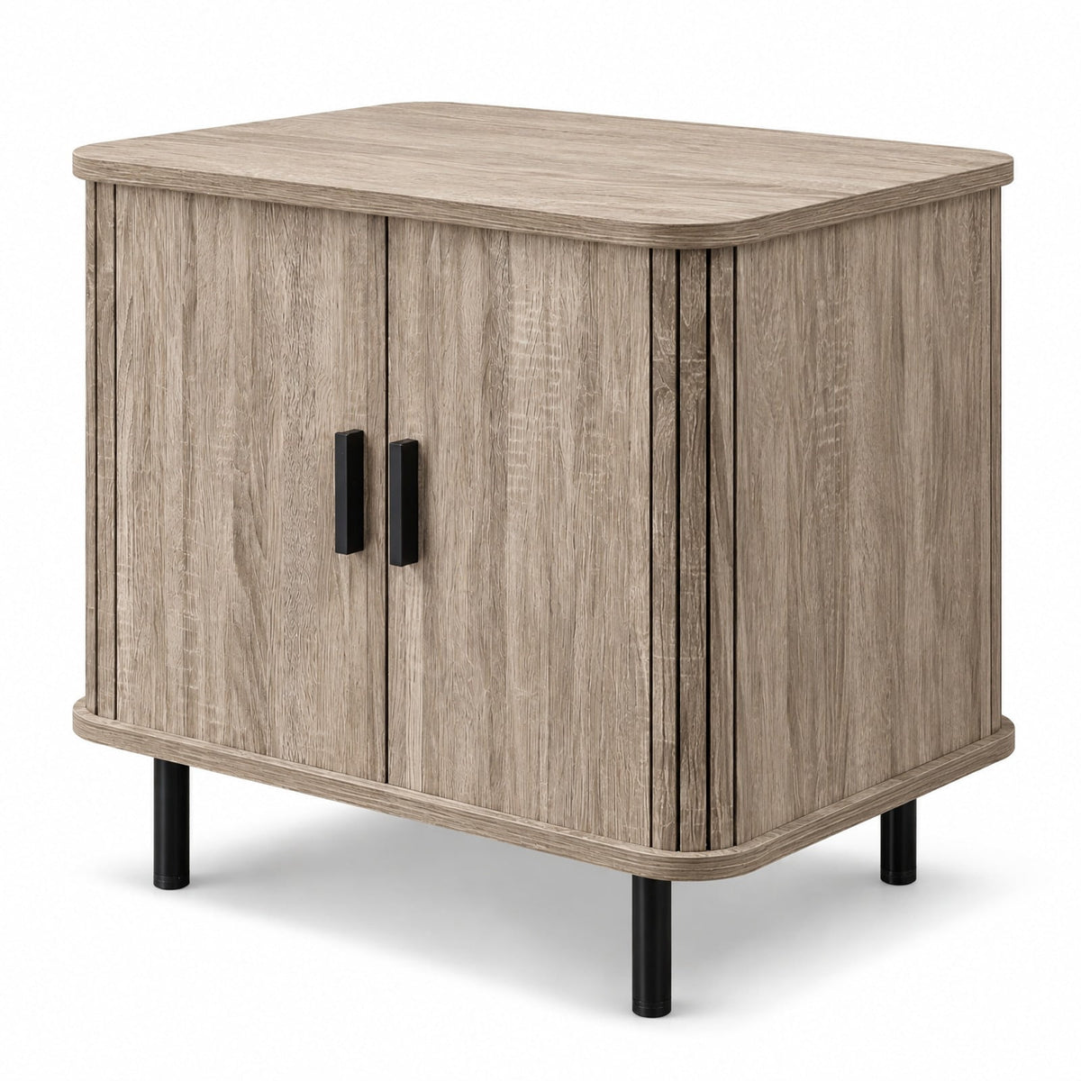 Airfind End Table Modern Mid Century Nightstand with Sliding Tambour Doors and Storage Shelf, 88 lbs Capacity, Engineered Wood MDF Metal Frame