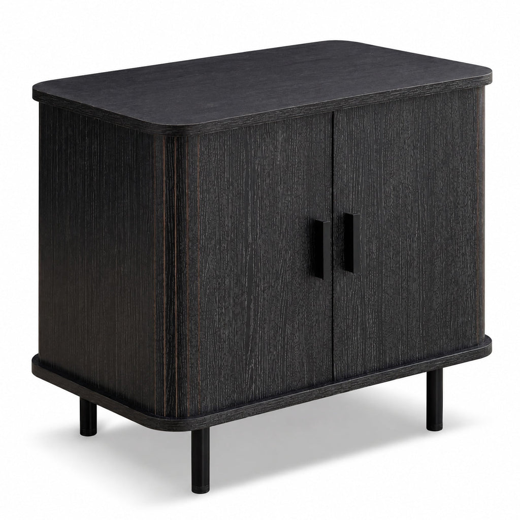 Airfind End Table Modern Mid Century Nightstand with Sliding Tambour Doors and Storage Shelf, 88 lbs Capacity, Engineered Wood MDF Metal Frame