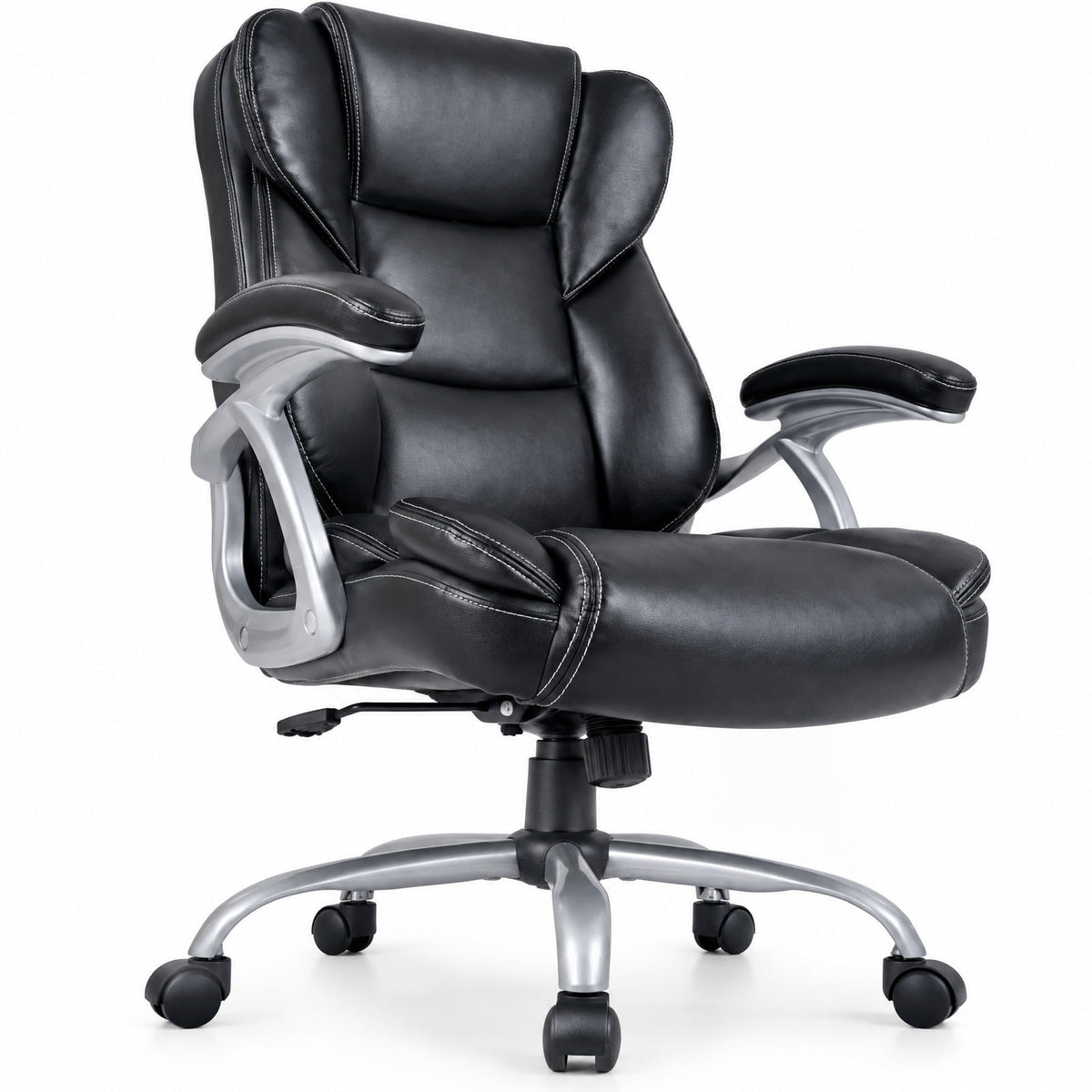 Airfind Executive Office Chair Leather Ergonomic Computer Desk Chair with Padded Seat and Armrests, 330 lbs Capacity, Black