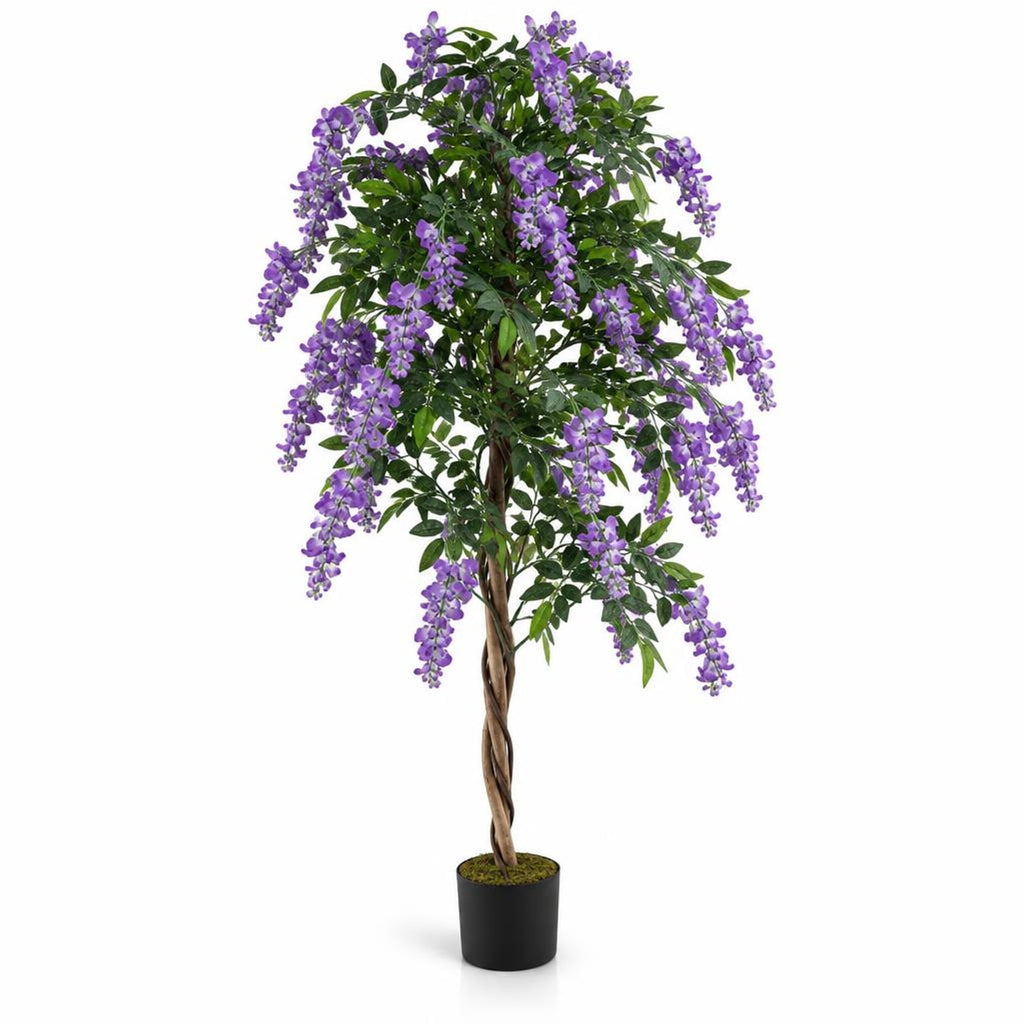 Airfind Fake Ficus Plant 6 FT Artificial Wisteria Tree with Natural Trunks and Purple Lifelike Flowers, Purple