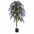 Airfind Fake Ficus Plant 6 FT Artificial Wisteria Tree with Natural Trunks and Purple Lifelike Flowers, Purple