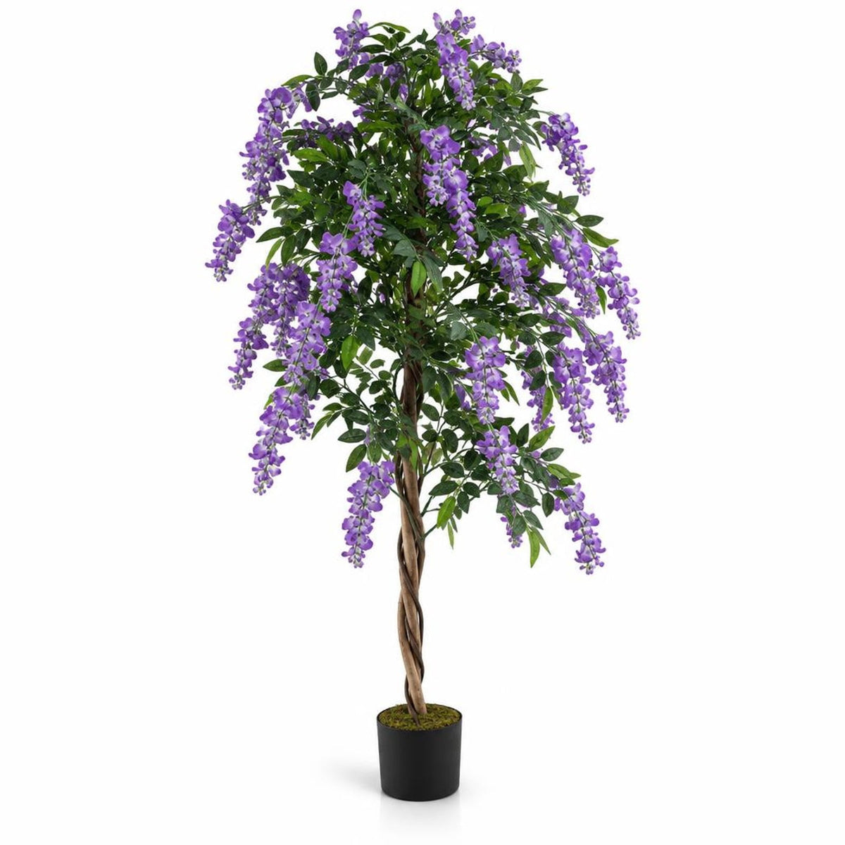 Airfind Fake Ficus Plant 6 FT Artificial Wisteria Tree with Natural Trunks and Purple Lifelike Flowers, Purple