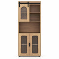 Airfind Farmhouse Bathroom Floor Cabinet with Sliding Barn Door, 44 Lbs Capacity, Engineered Wood, 23.5 Inch X 12 Inch X 59 Inch, Natural