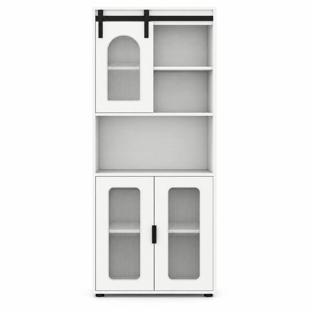 Airfind Farmhouse Bathroom Floor Cabinet featuring Sliding Barn Door, 44 lbs Capacity, Engineered Wood Frame, 23.5 Inch x 12 Inch x 59 Inch Footprint, White